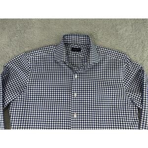 Proper Cloth Men Blue Gingham Check Performance Stretch Shirt 14.5-34.5